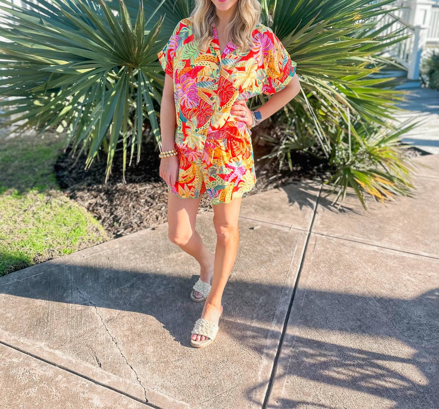 Karlie - Palm Banana Poplin Button Up Top