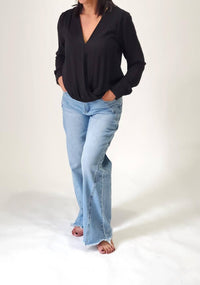 Bobi - Pleated Surplice Cross Over Blouse