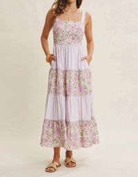 In February - Dreamy Ideal Florals And Stripes Tiered Midi Dress