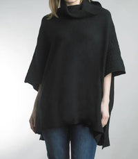TEMPO PARIS Ribbed Edge Poncho in black - women's sweater