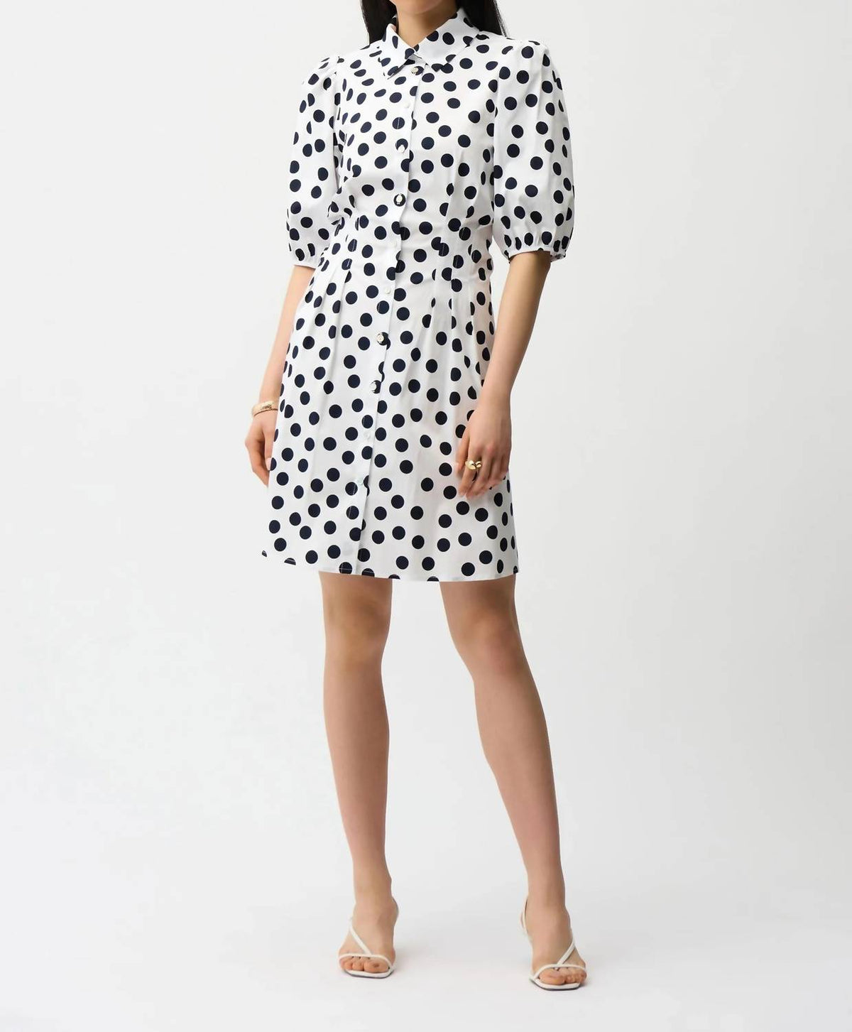 Joseph Ribkoff - Polka Dot Puff Sleeves Shirt Dress