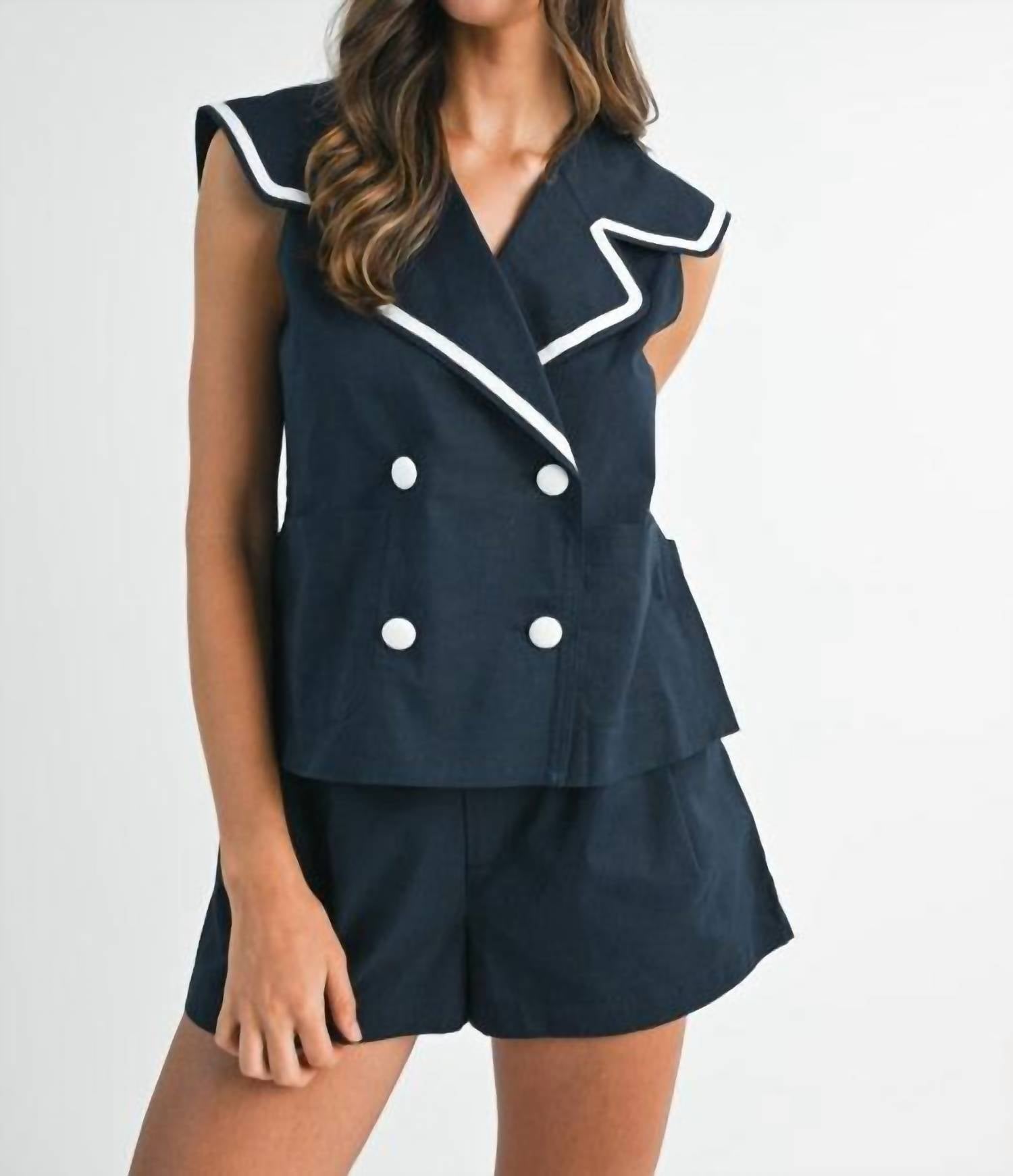 MABLE Marina Top And Shorts Set in blue - women's sleepwear - view 5