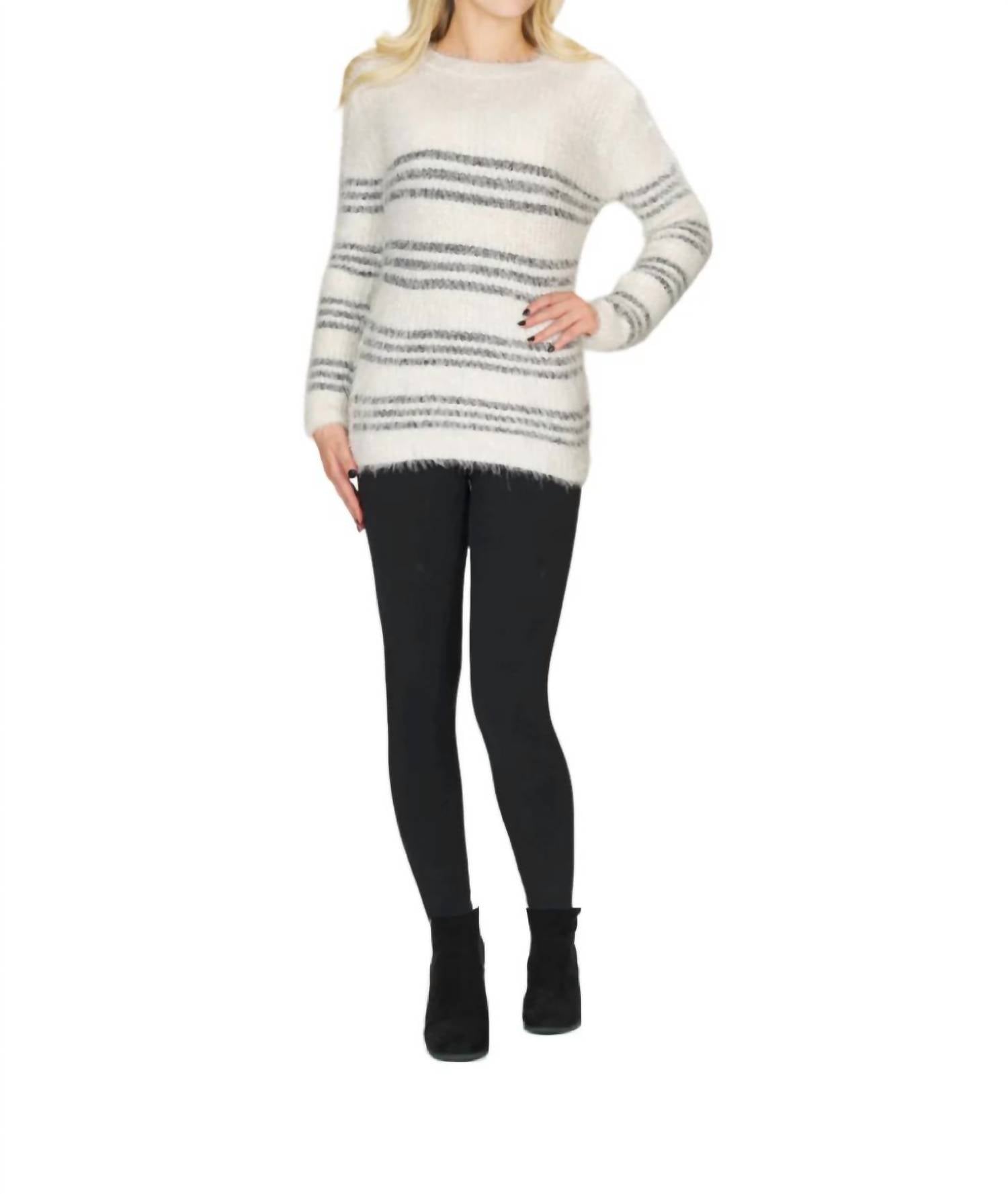 Papillon - Striped Fuzzy Long Sleeve Sweater