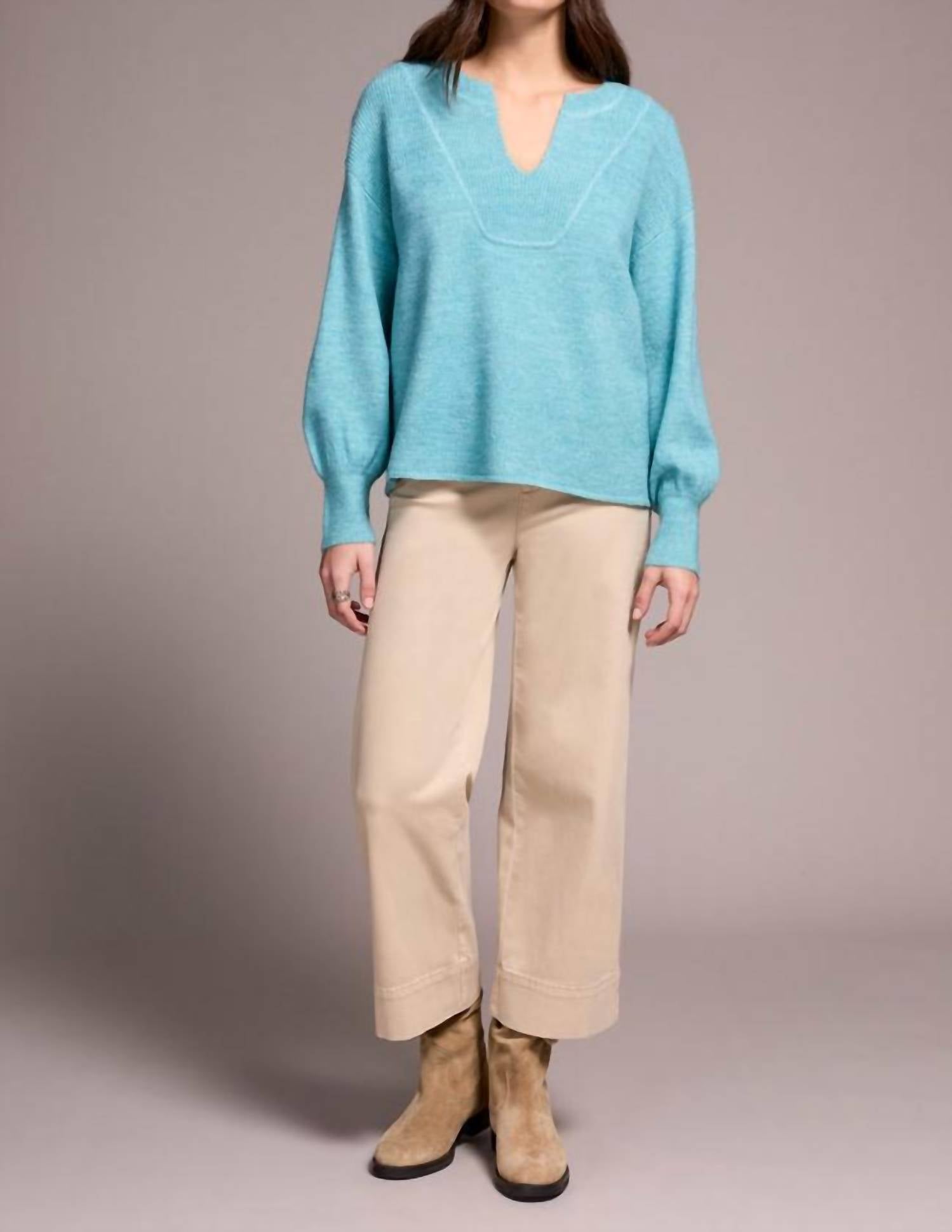 Tribal - Mandarin Collar Long Puff Sleeve Sweater