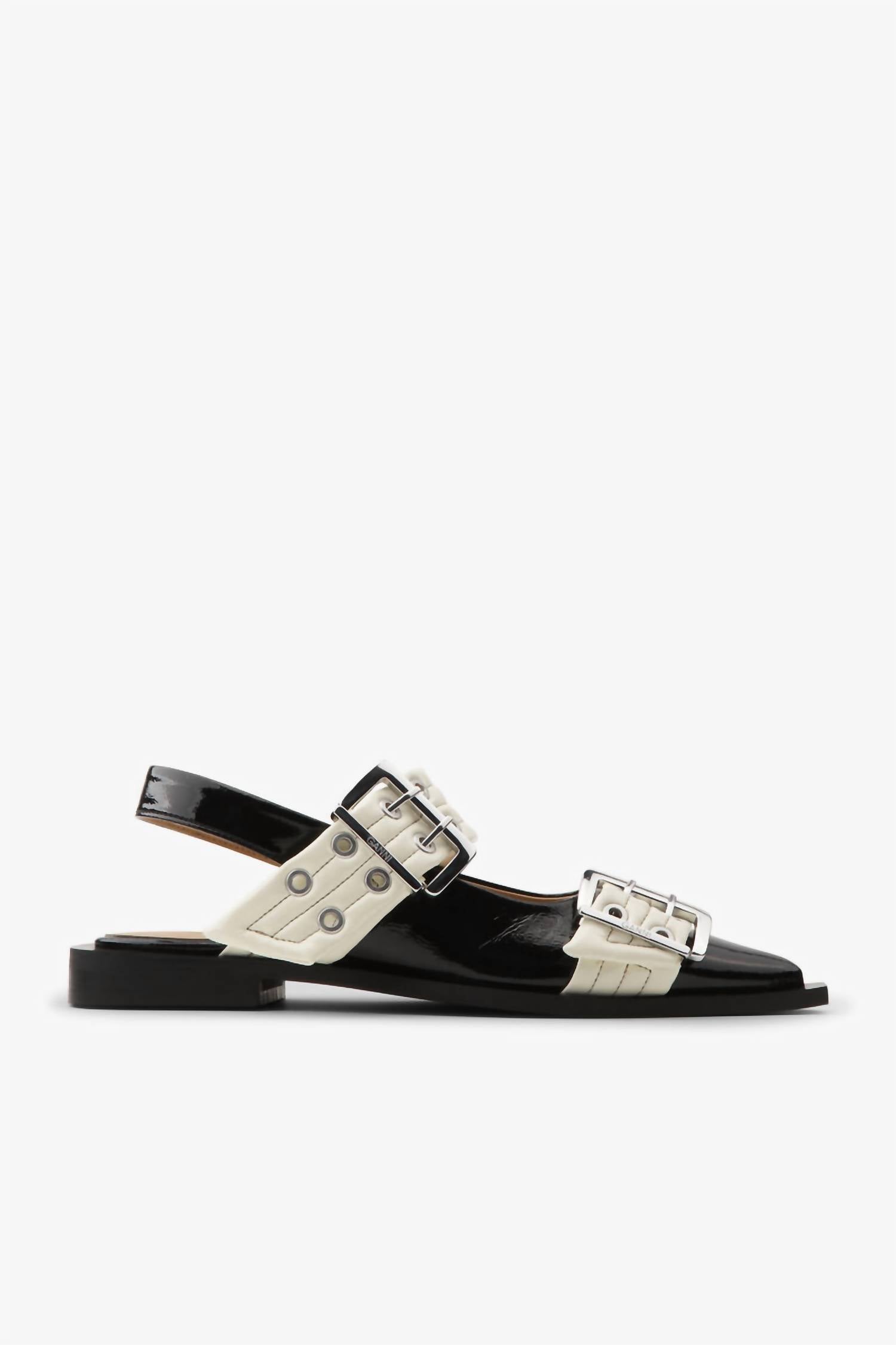 Ganni - Black and Ivory Feminine Buckle Ballerinas