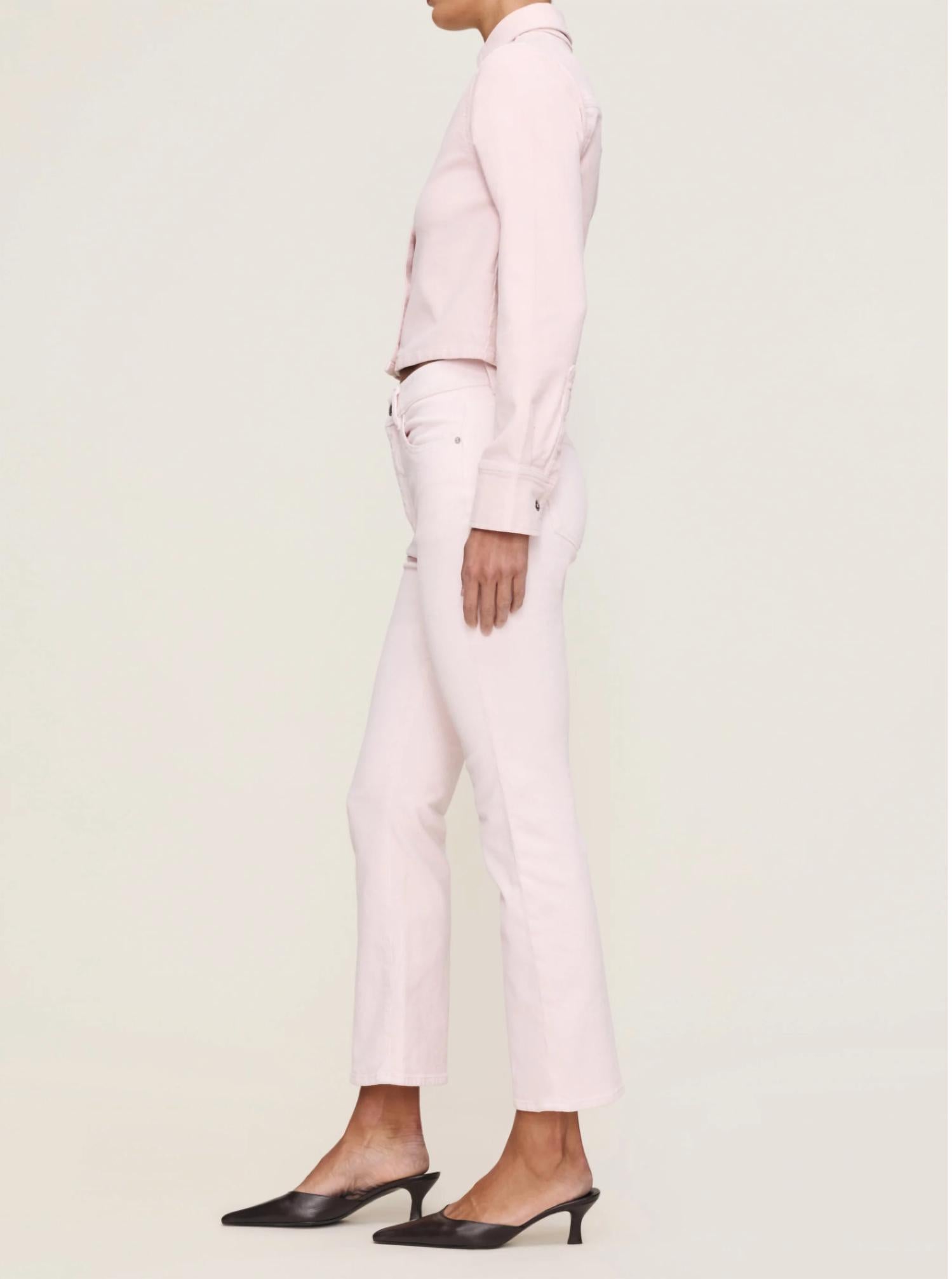 DL1961 - Women's Bridget Boot Cord Jeans in powder pink - women's jeans - detail view