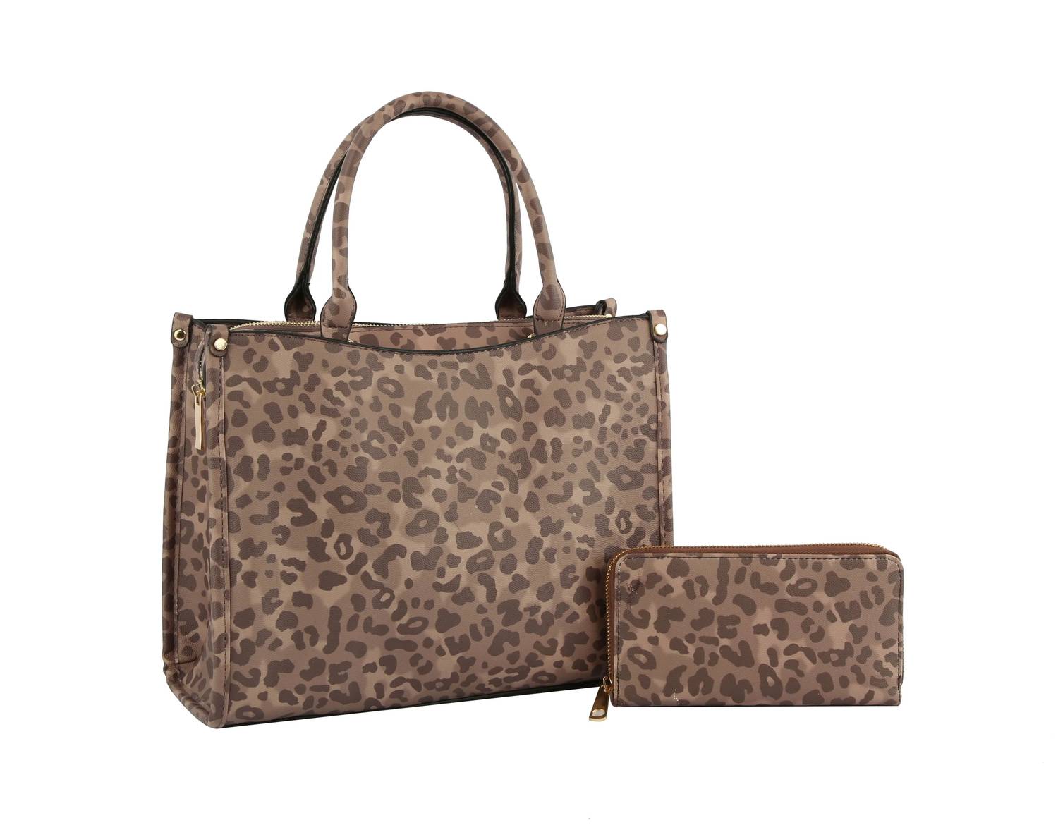 Handbag Factory Corp - Multi Compartment Leopard Hand Tote Set