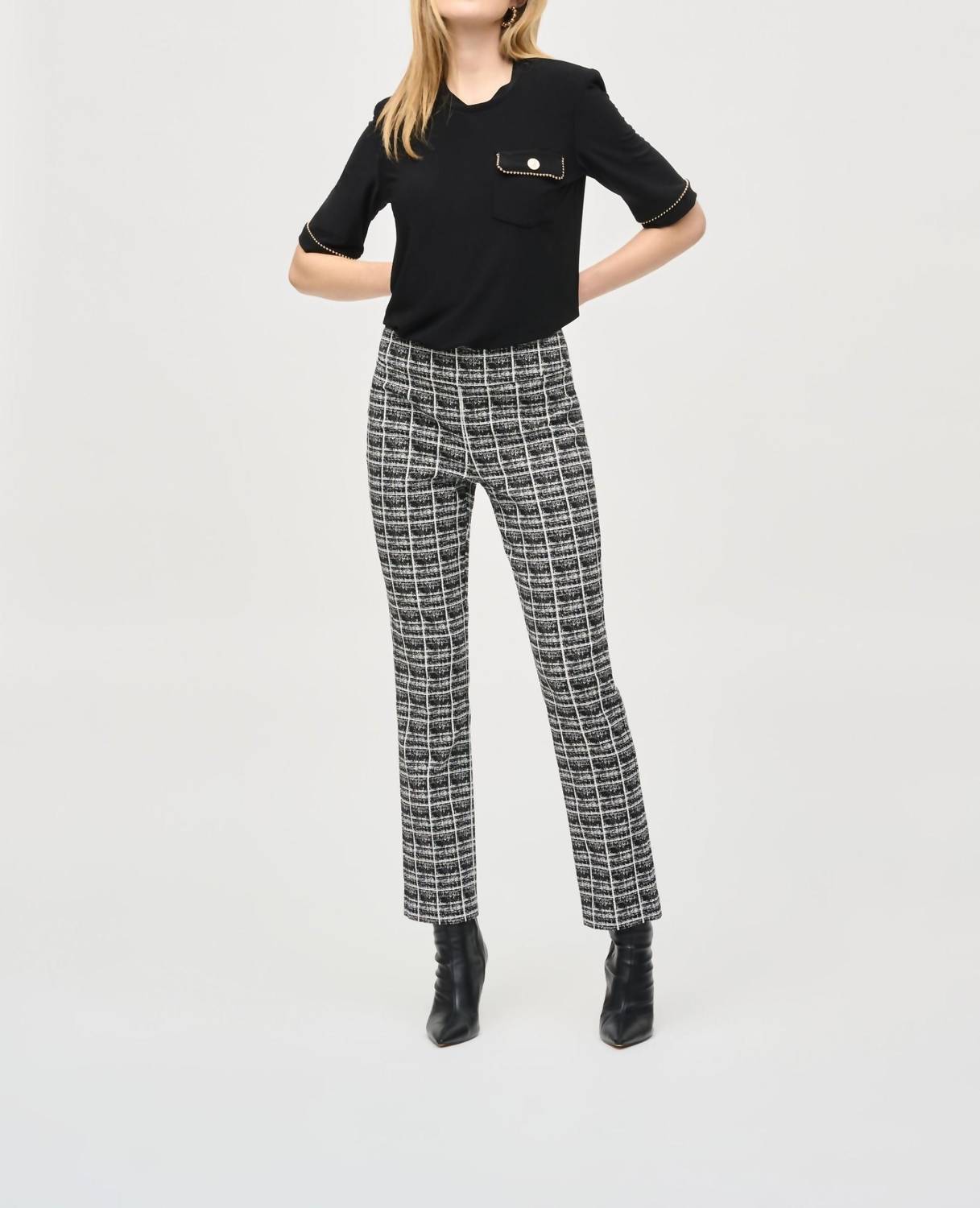 Joseph Ribkoff - Plaid Jacquard Pull On Straight Pant