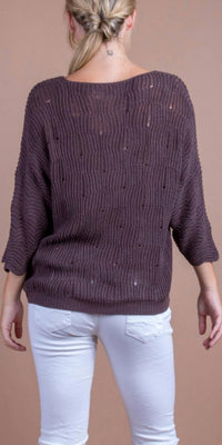 GIGI MODA Scacchi Knit Sweater in chocolate - women's sweater - detail view