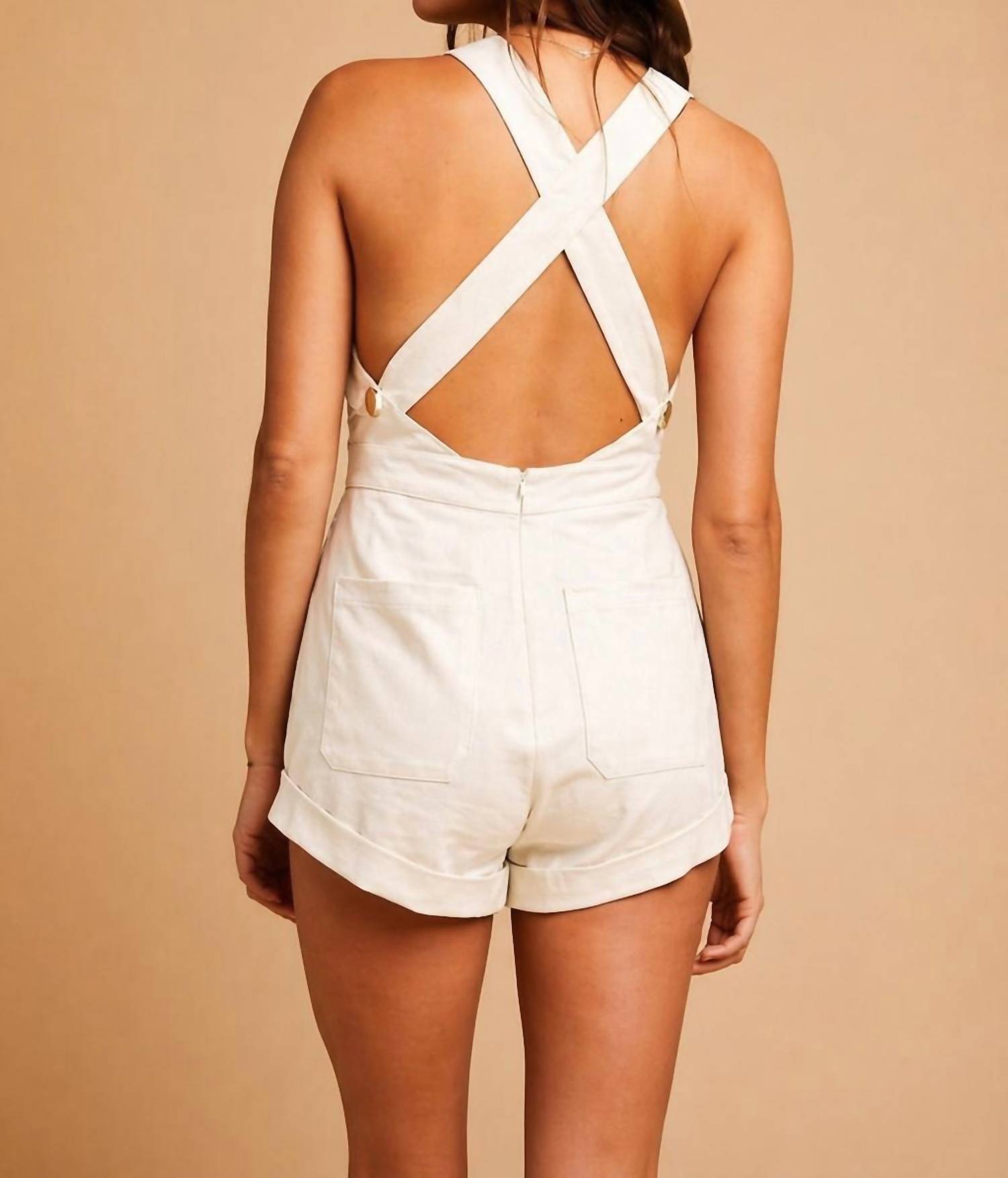 ROLLA'S Weekend Linen Romper in ivory - women's pants - detail view