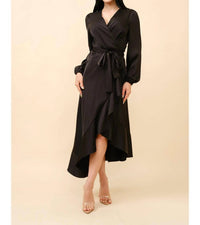 Tea & Cup - Ruffle Hem Wrap Midi Dress