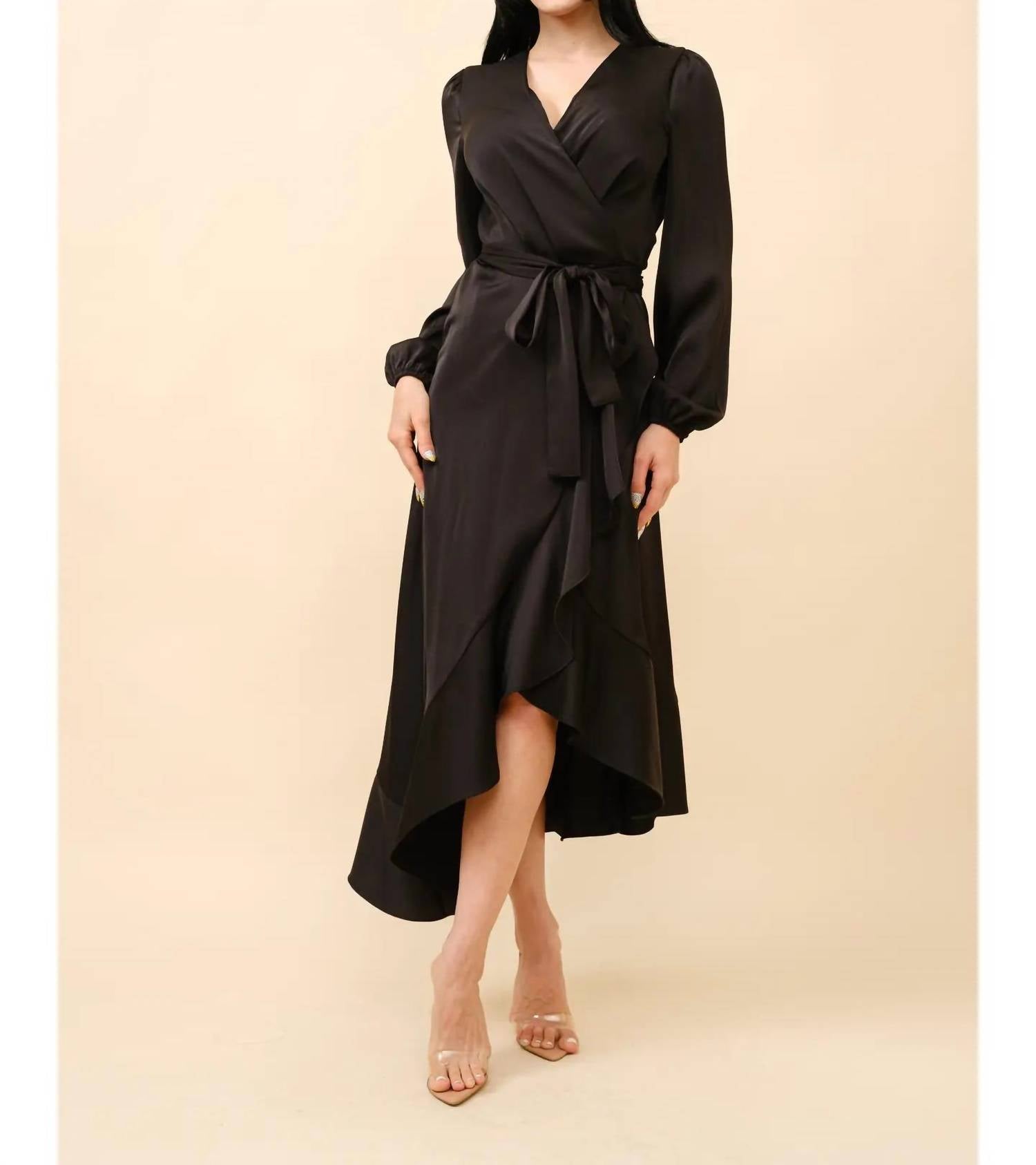 Tea & Cup - Ruffle Hem Wrap Midi Dress