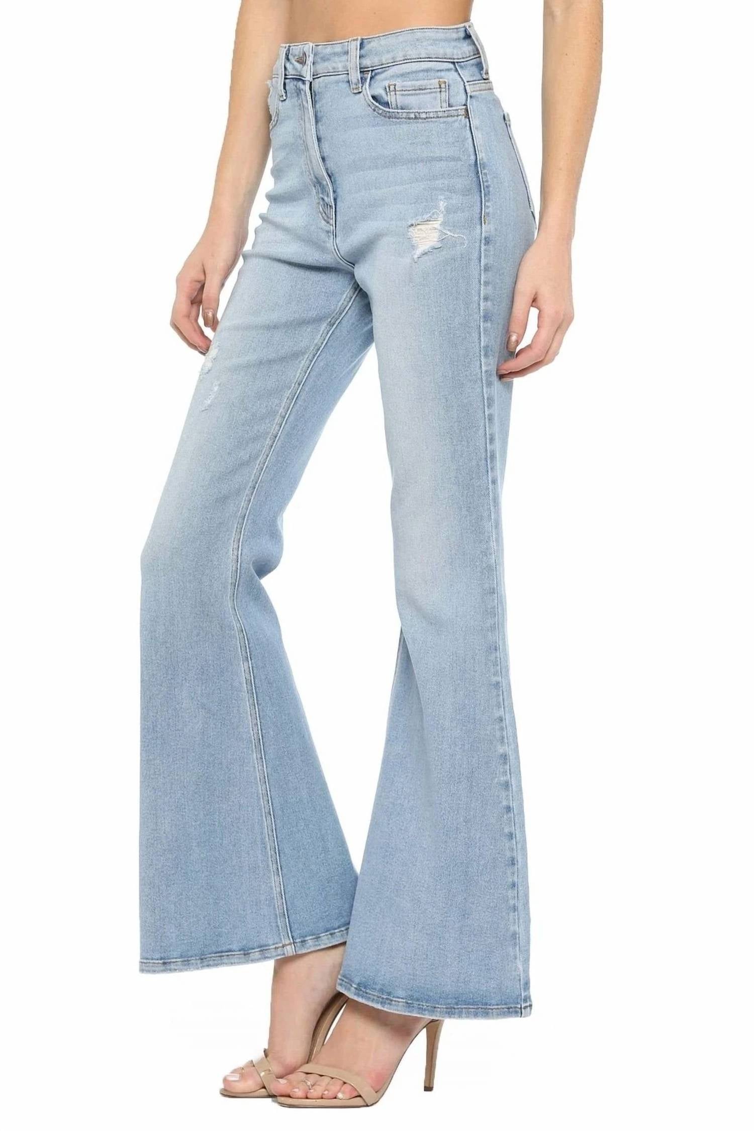 Cello - High Rise Distressed Super Flare Jeans