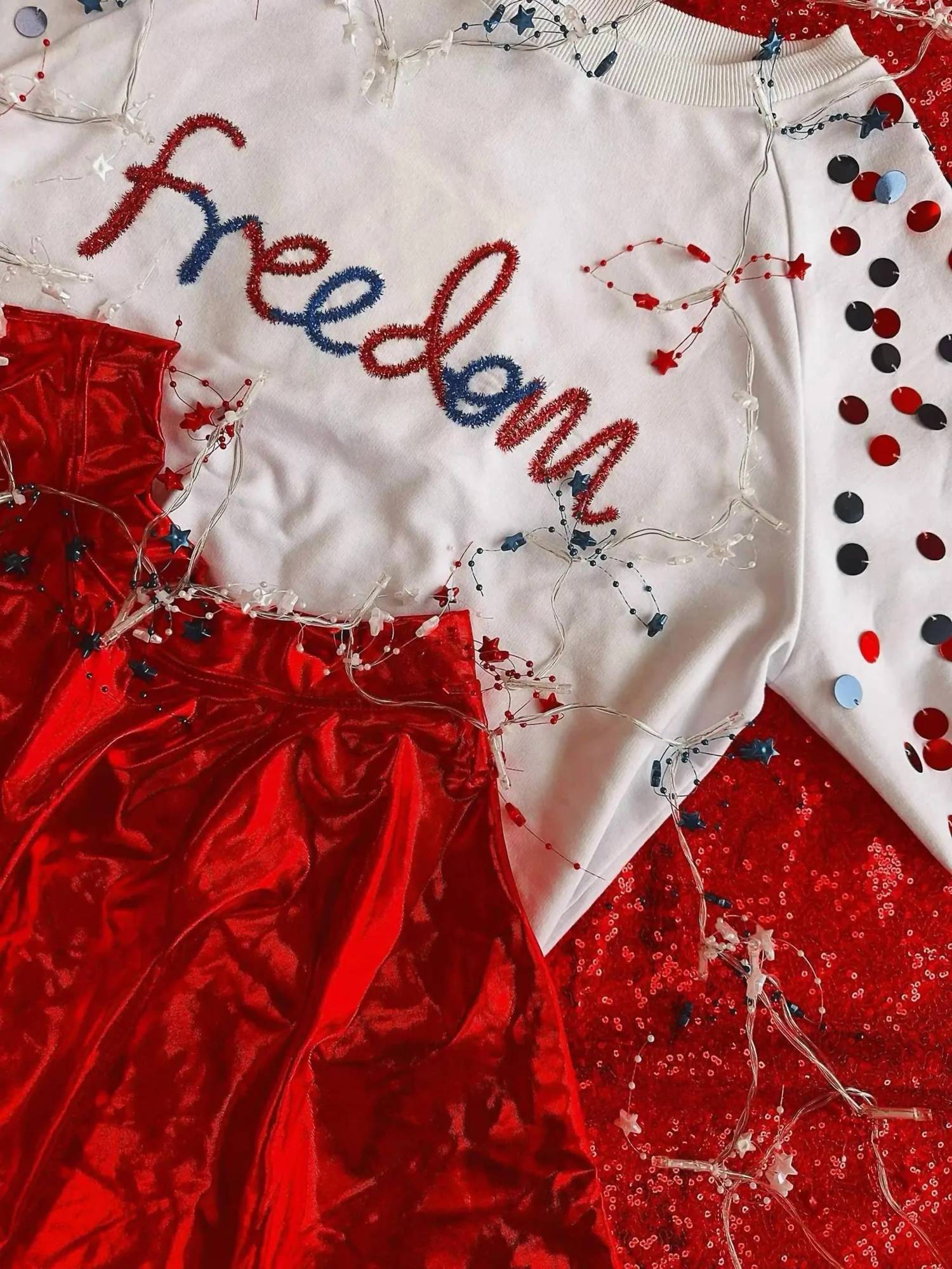Jadyk - Women's Let Freedom Ring Sequin Sleeve Top