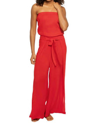 ELAN Strapless Blouse & Wide Leg Pant Jumpsuit in red - women's pants