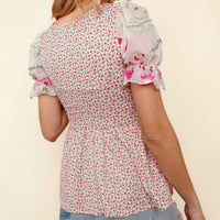 Kori - Floral Embroidered Mesh Sleeve Knit Top