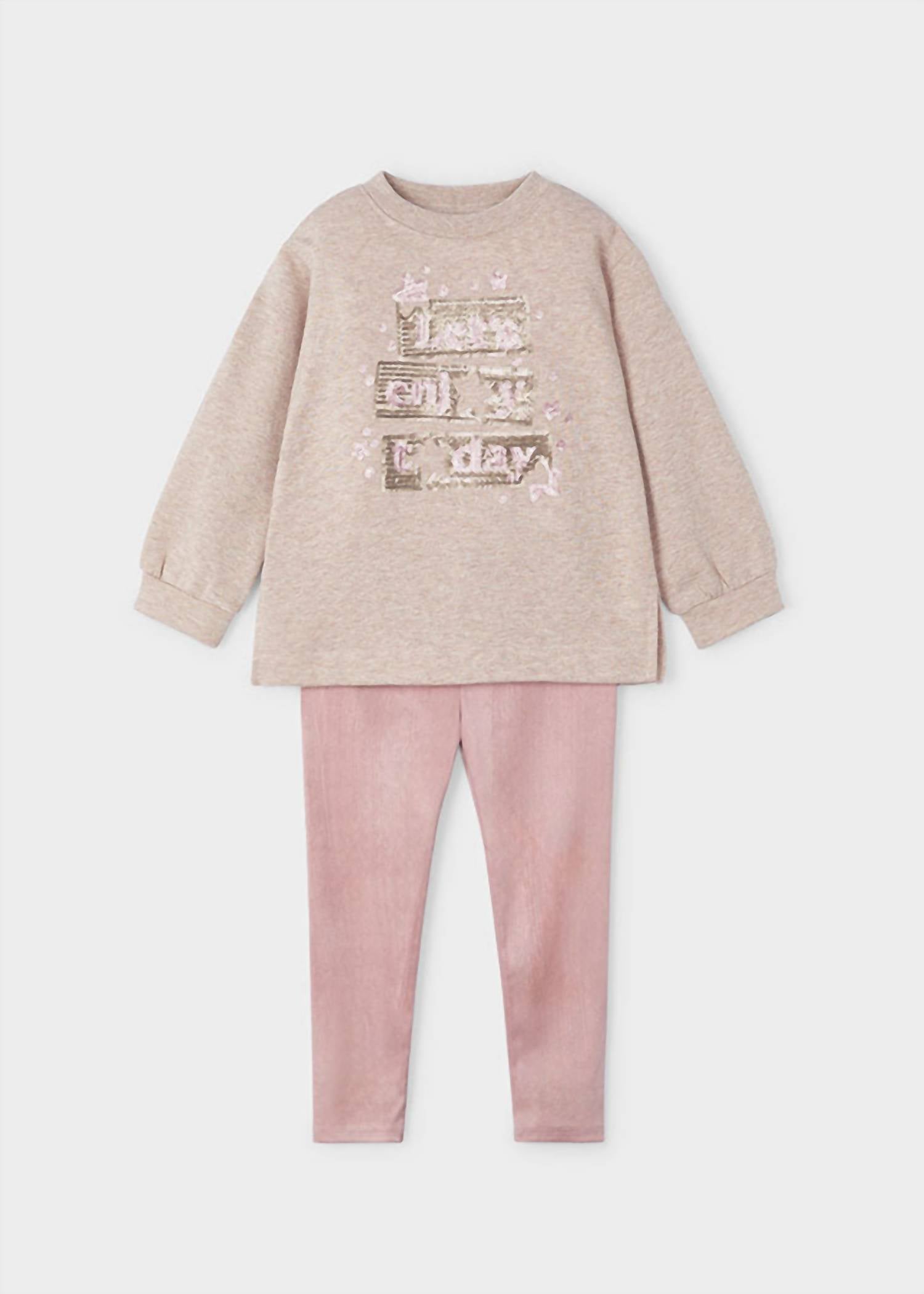 Mayoral - Girls Sequin Sweatshirt & Velvet Leggings Set