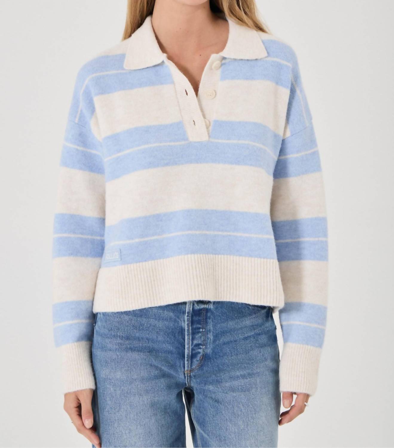 ROLLA'S Sofia Stripe Polo Sweater in soft blue ivory - women's sweater