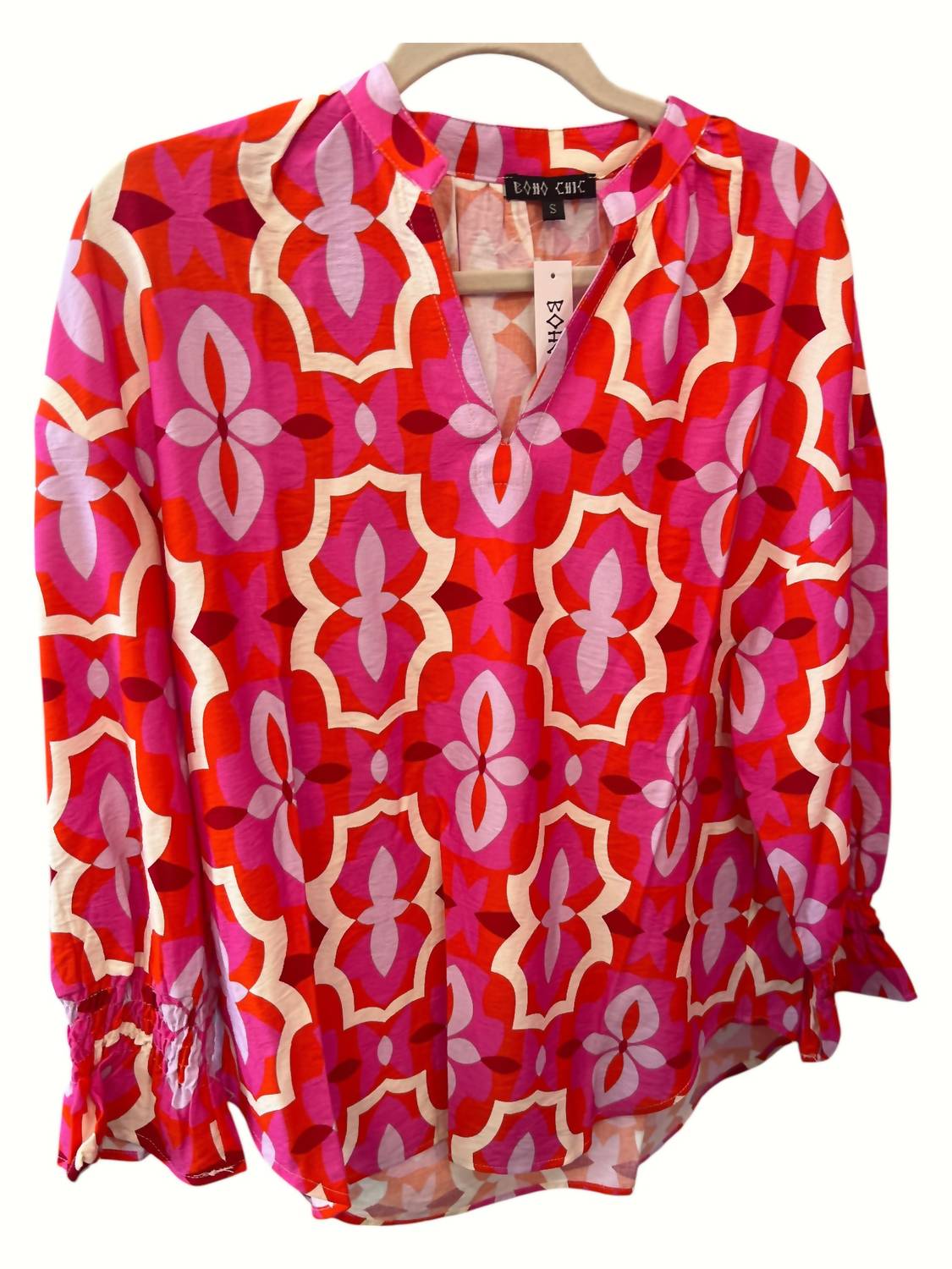 Boho Chic - Women's Smocked Cuff Long Sleeve Print