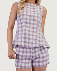 GLAM ELLA GINGHAM SET in purple - women's pants