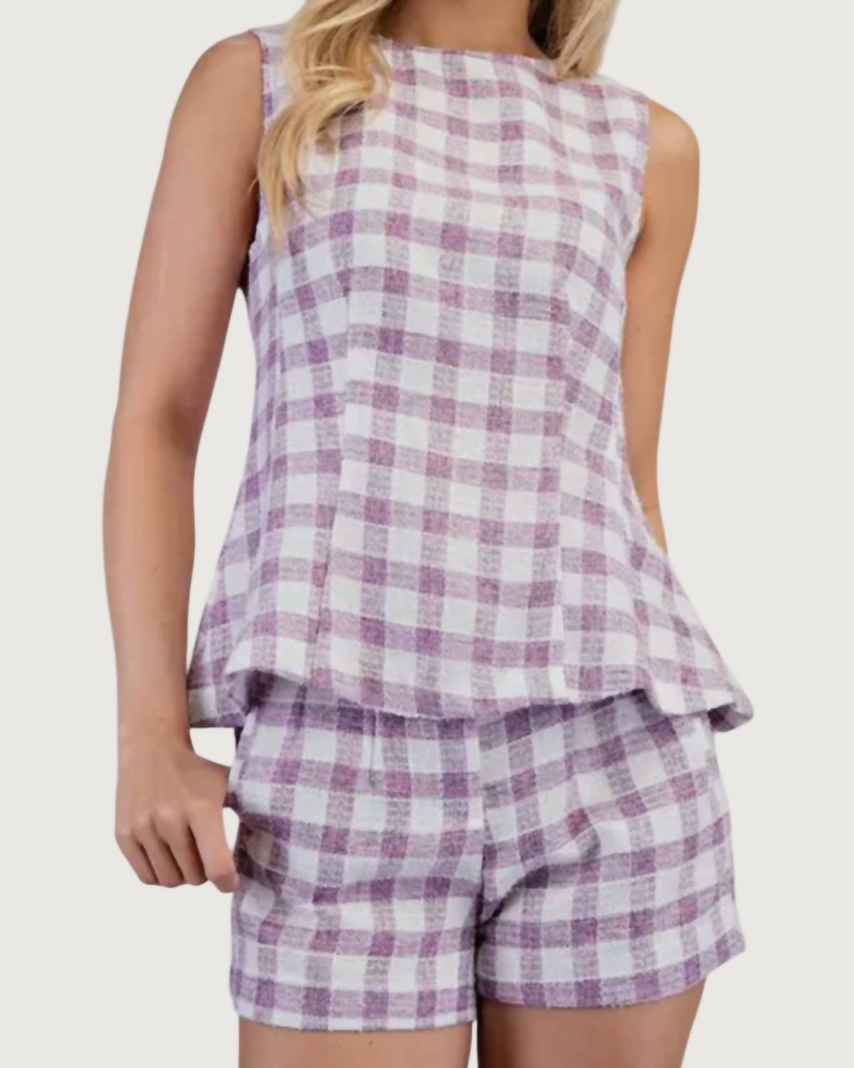 GLAM ELLA GINGHAM SET in purple - women's pants