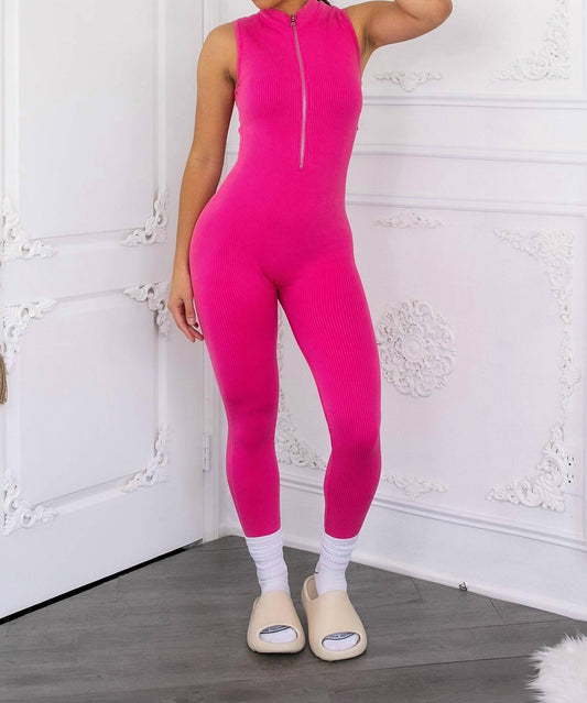 Surelymine - Mineral Wash Front Zipper Snatched Jumpsuit