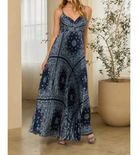 Skies Are Blue - Bandana Print Pleated Maxi Dress