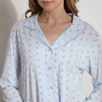 The Sleep Code Women's Printed Organic Pima Cotton Long Pj Set in blue bud stripe - women's item - view 4