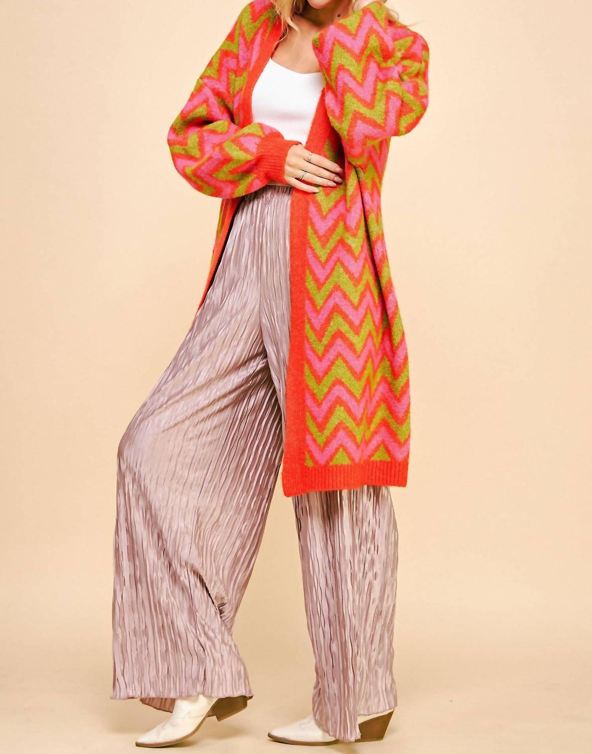 Davi & Dani - Cozy Chevron Open Cardigan