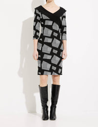 Joseph Ribkoff Shawl Collar Dress in black white - women's dress