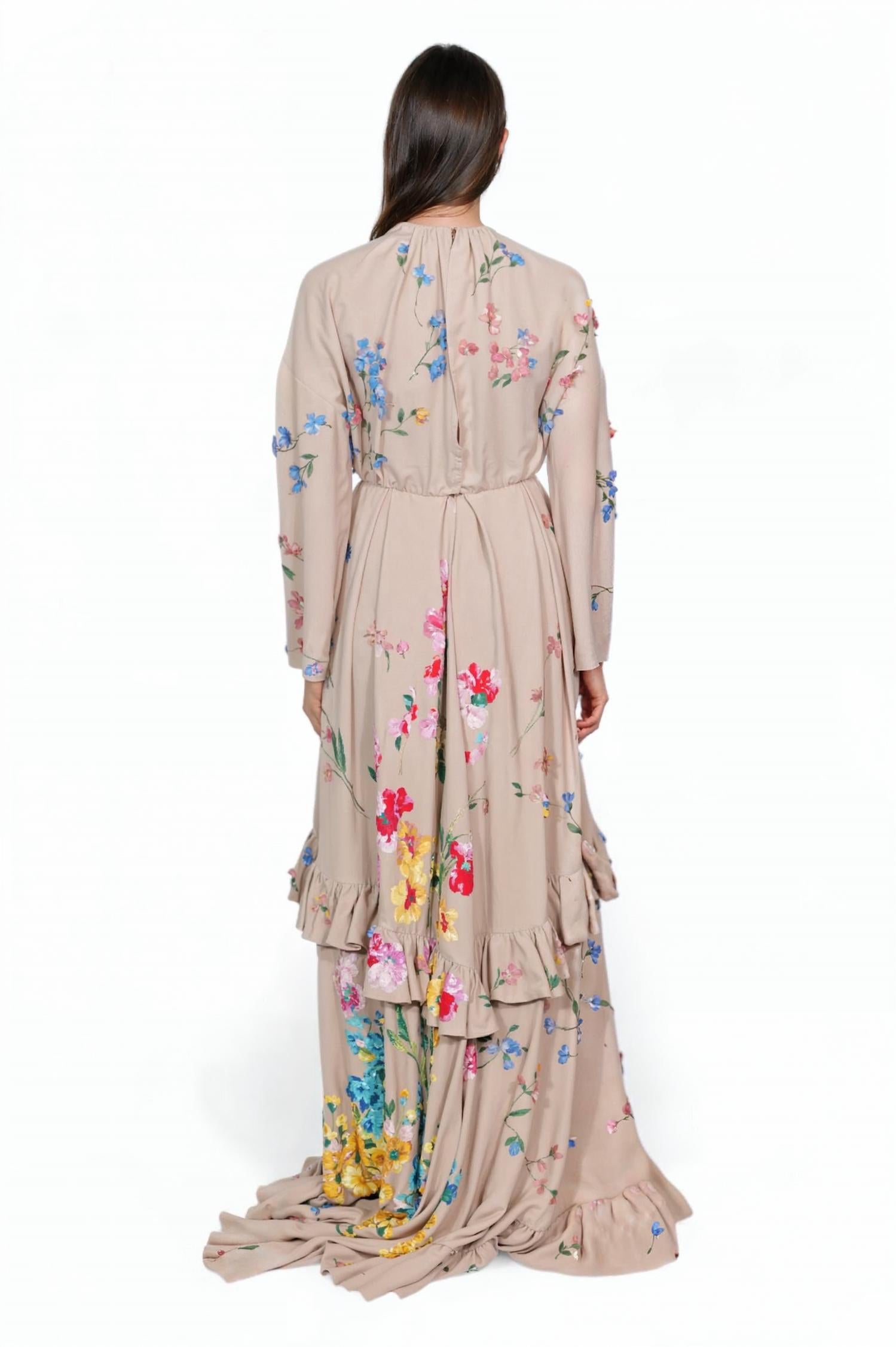 Valentino - Floral Embroidered Ruffle Hem Gown