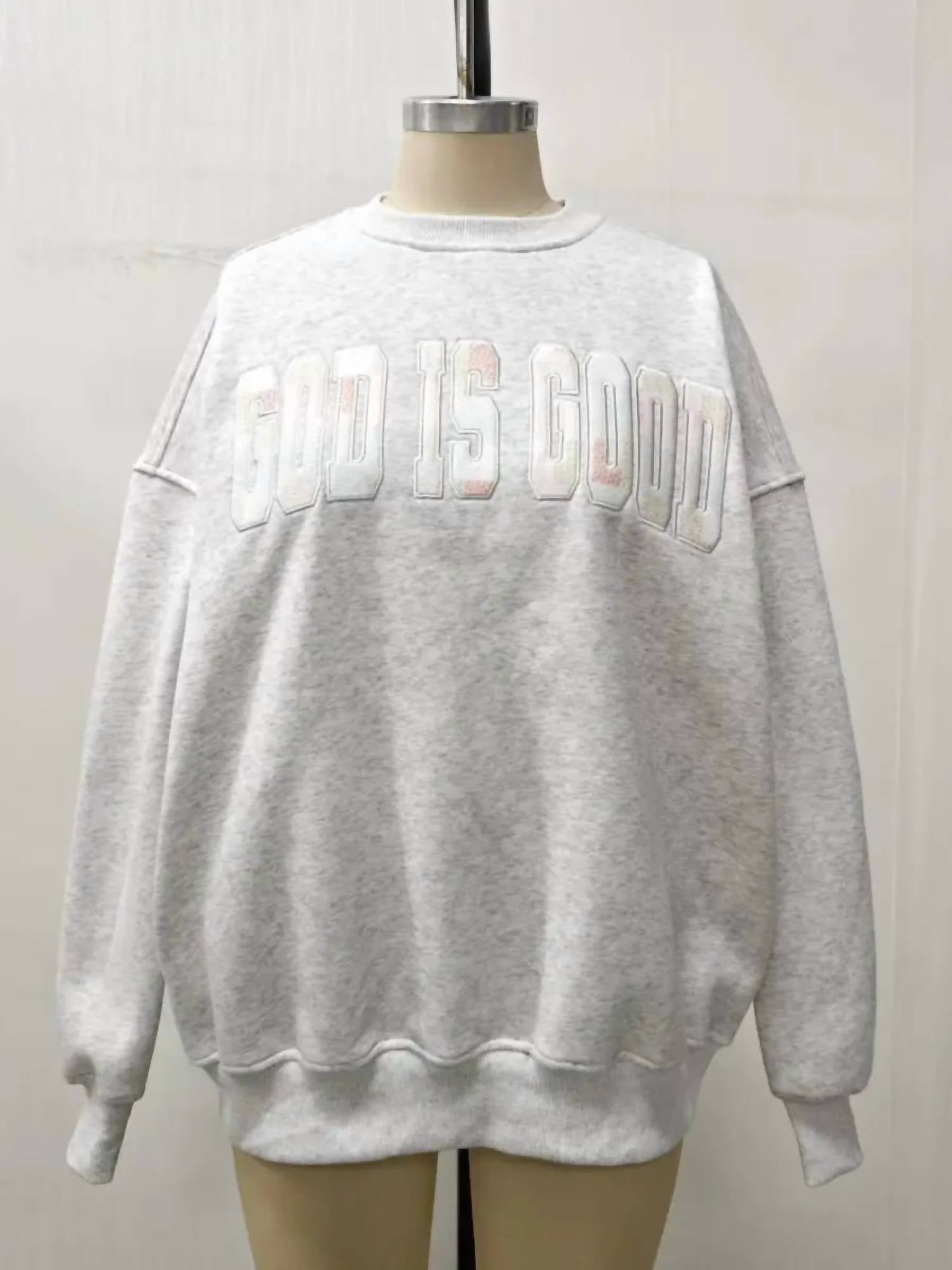 Sunkissed Coconut - God Is Good Quilted Pastel Embroidered Sweatshirt