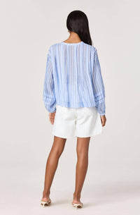 ASTR Ericka Striped Balloon Sleeve Blouse in blue - women's blouse - alternate view