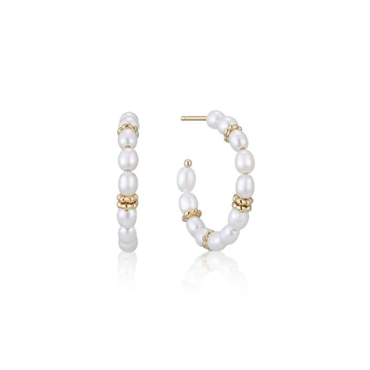 Eklexic - Women's Pearl Beaded Huggie Hoops