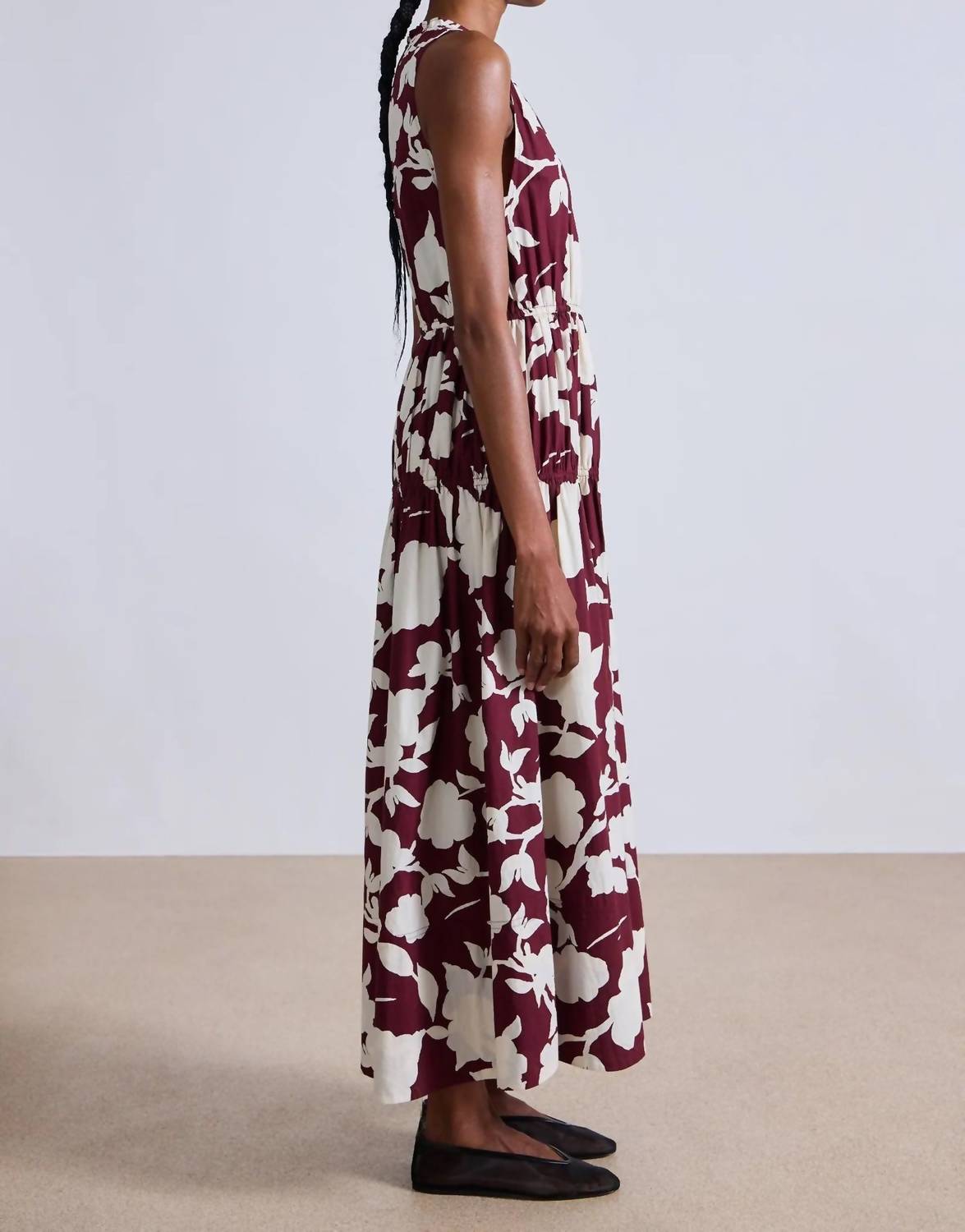 APIECE APART Arte Tank Maxi Dress in paz floral fig - women's dress - detail view