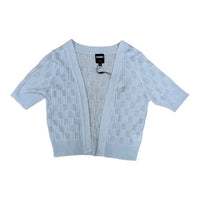 Katie J NYC Junior Goldi Short Sleeve Pointelle Cardigan in baby blue - women's cardigan