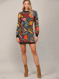 Fate - Garden Jacquard Floral Sweater Mini Dress