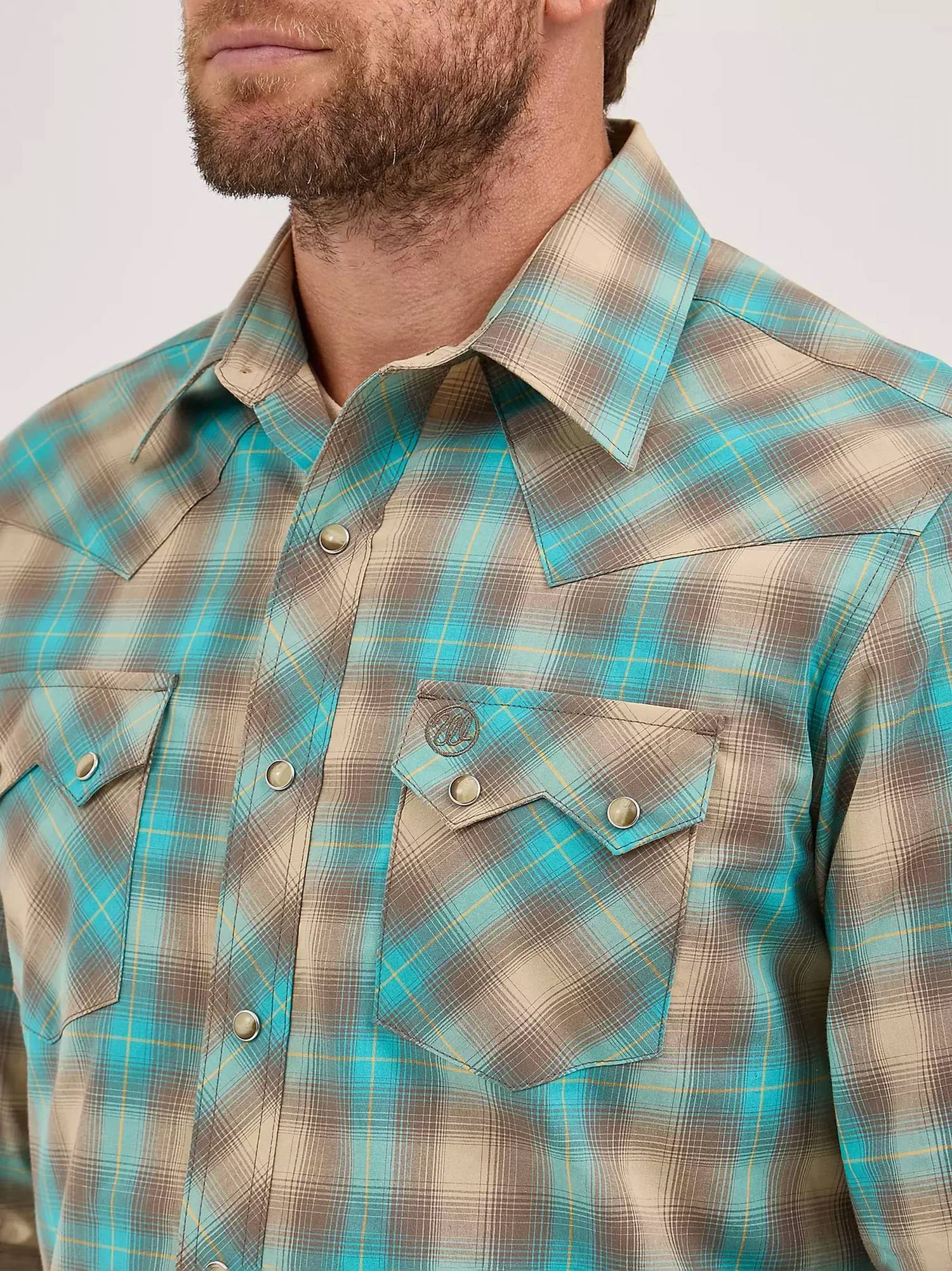 Wrangler - Sawtooth Pocket Plaid Western Snap Shirt