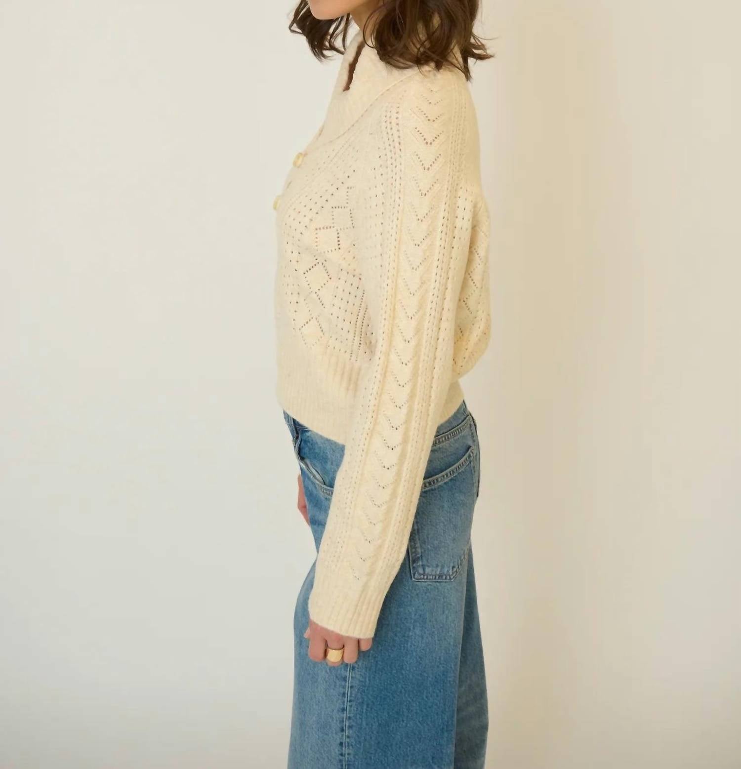Citizens of Humanity Rayna Shawl Collar Pointelle Cable Pullover in beige - women's sweater - alternate view