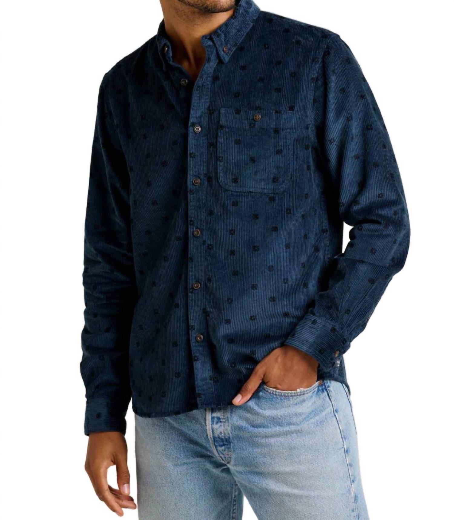 TOAD&CO Cascadia Cord Long Sleeve Shirt in midnight geo print - men's shirt