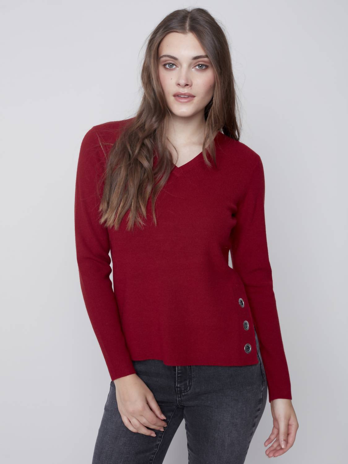 Charlie B - V-neck Sweater With Side Slits