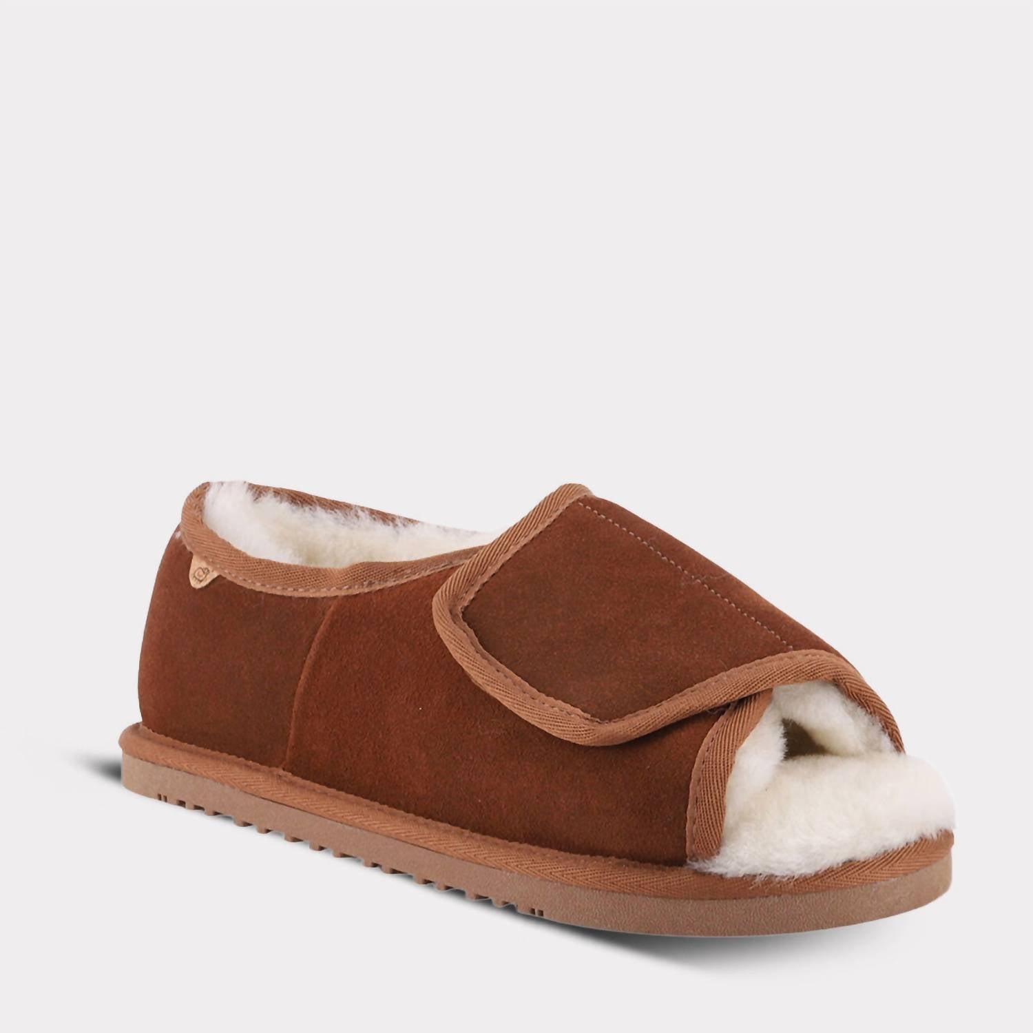 Lamo Women's Classic Apma Open Toe Wrap Flat - Wide in chestnut - women's flats - detail view