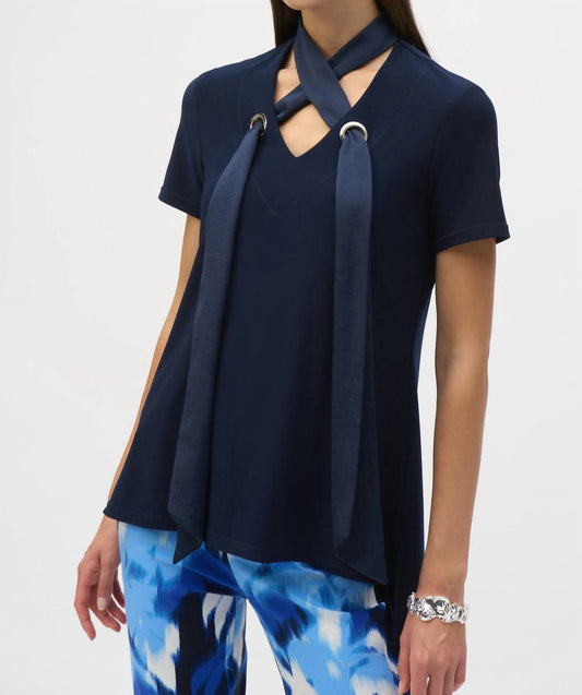Joseph Ribkoff - Satin Scarf Short Sleeve Top