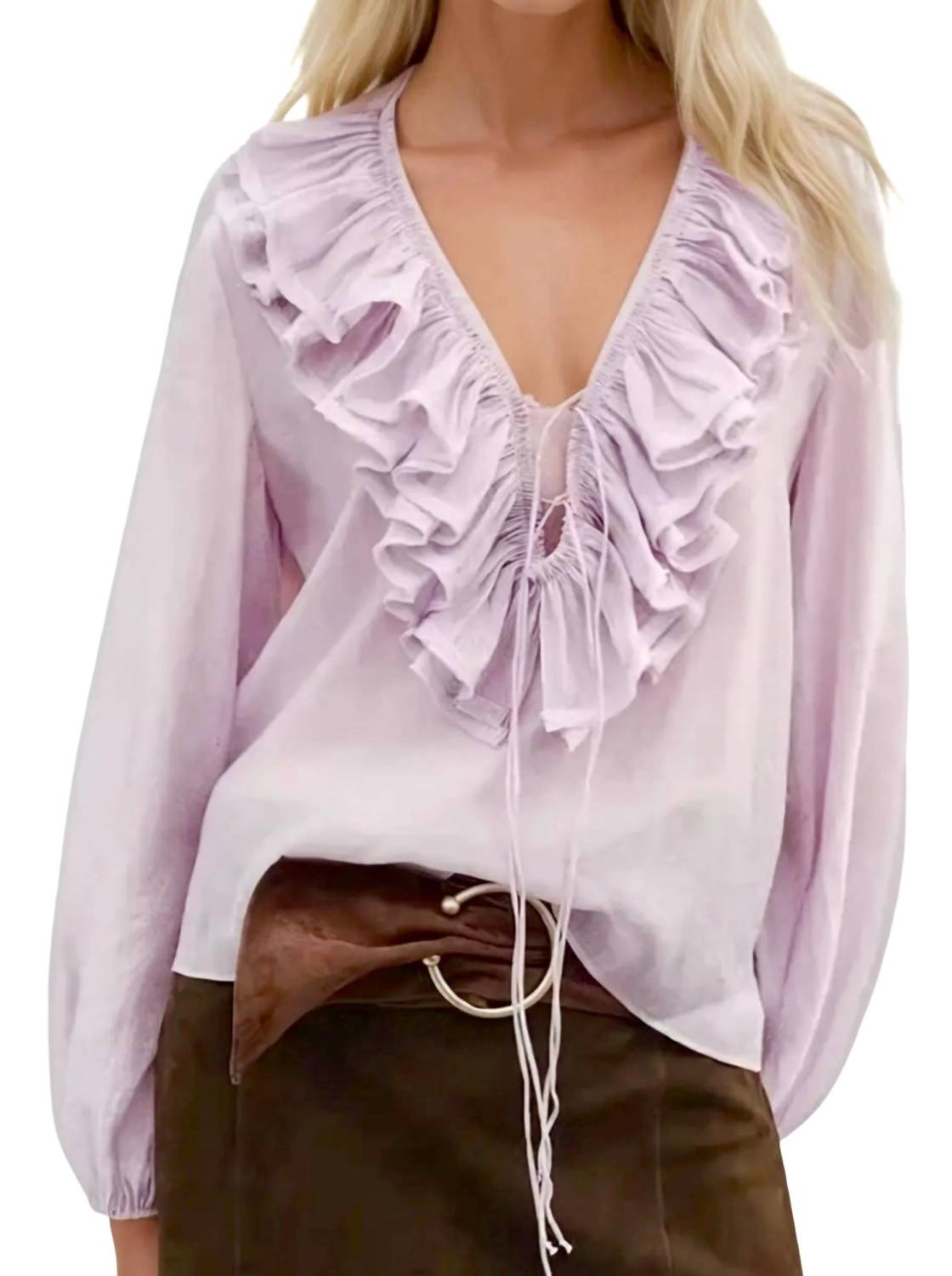 Wisteria Lane - RUFFLED LACE UP BLOUSE