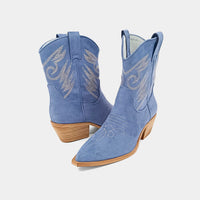SHU SHOP Women's Zahara Block Heel Western Boot in denim - women's shoe