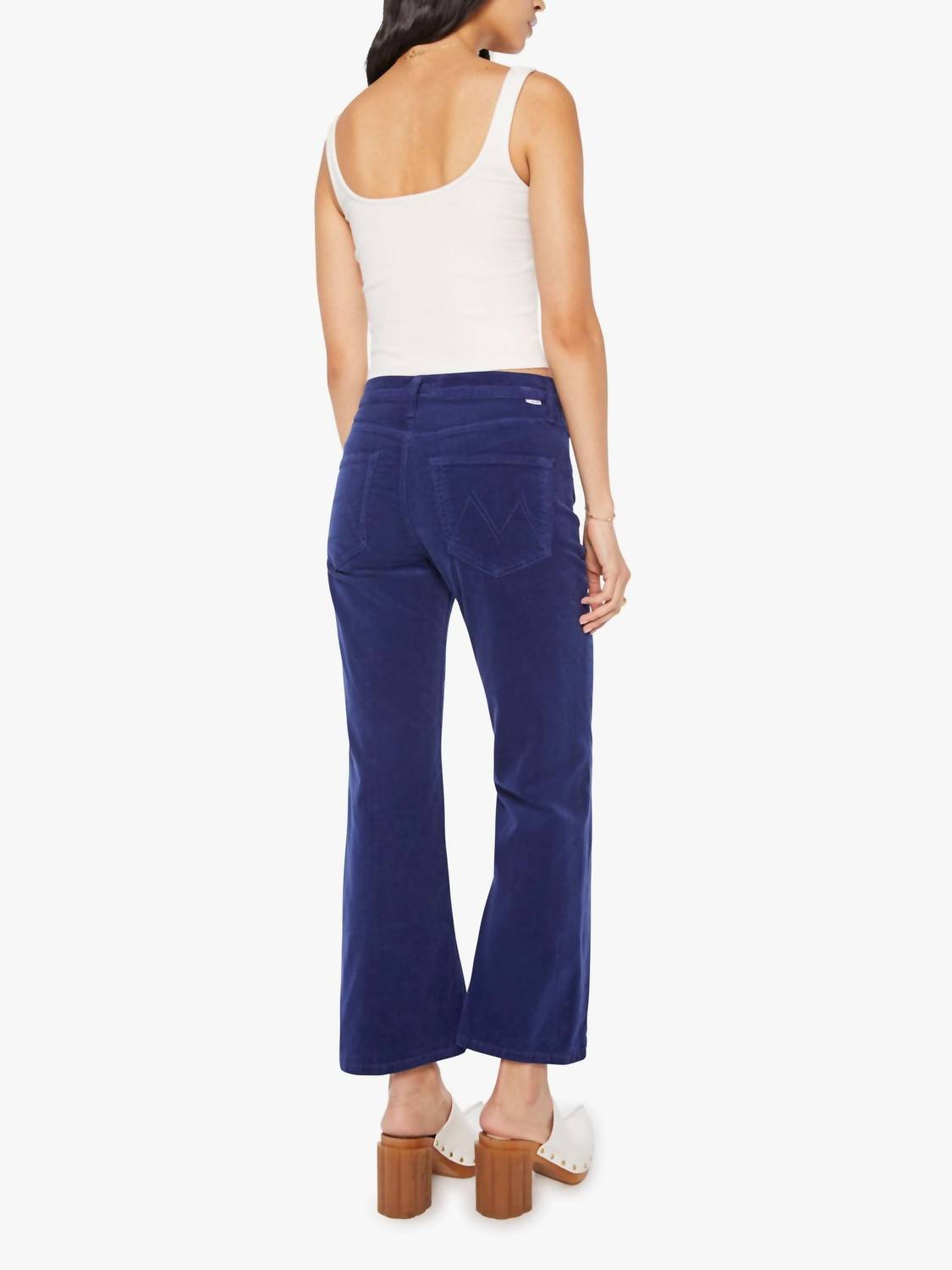 Mother Bookie Flood Cord Bootcut Pants in twilight blue - women's pants - detail view