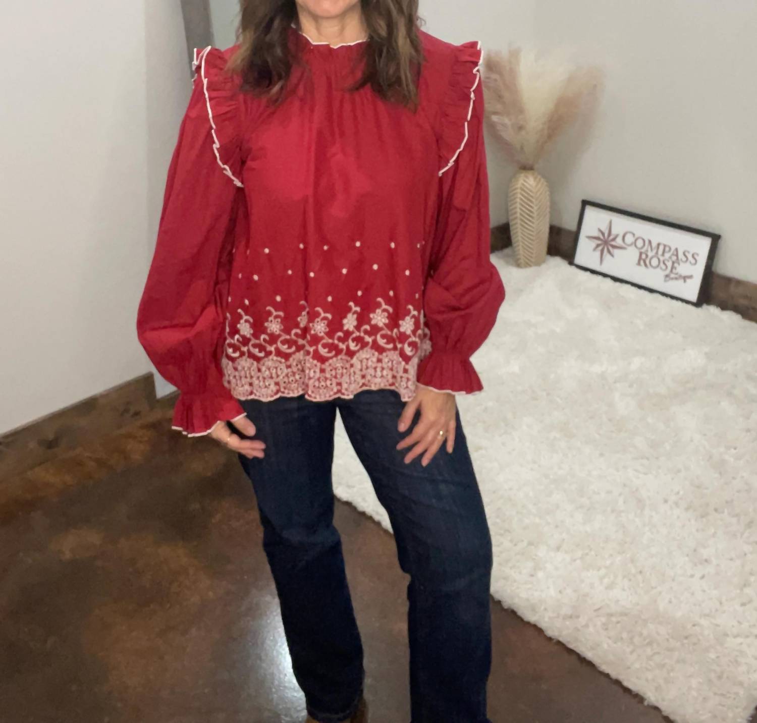 &Merci - Embroidered Eyelet Ruffled Top