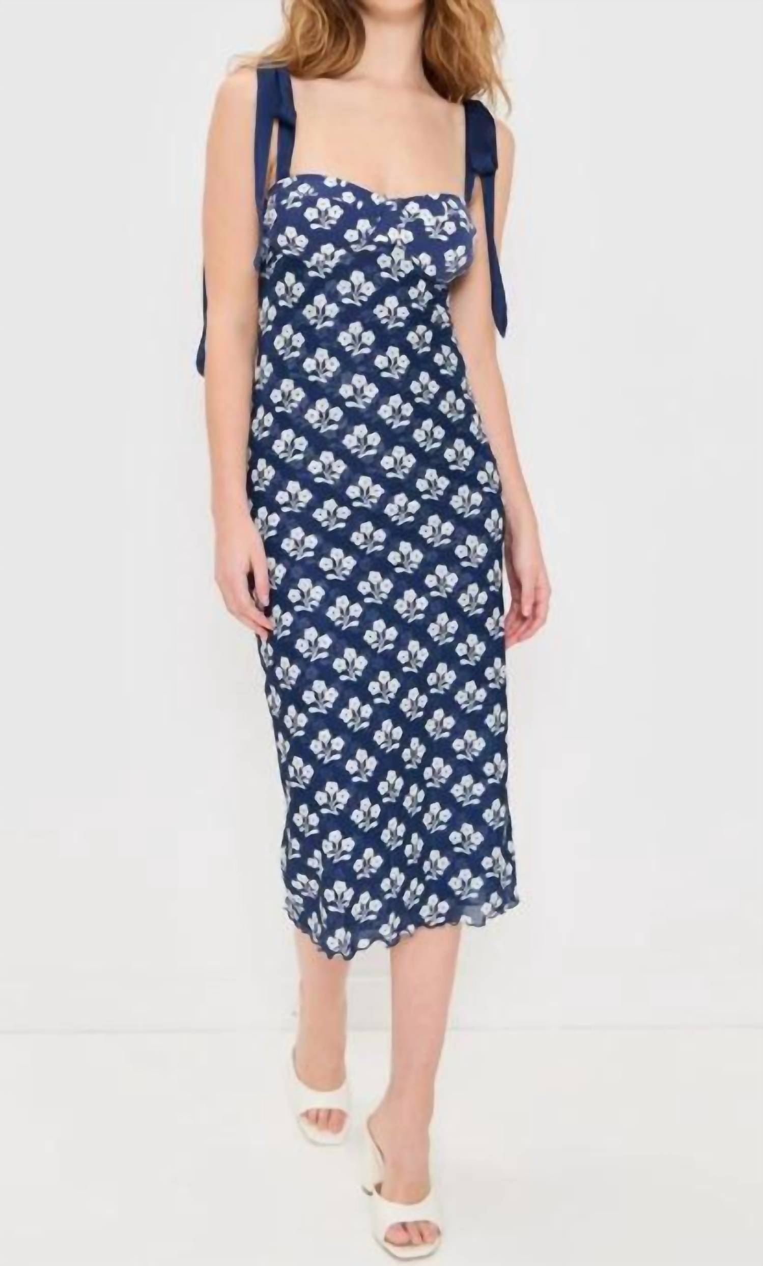 Free People Printed Got Glam Slip Dress in navy combo - women's dress