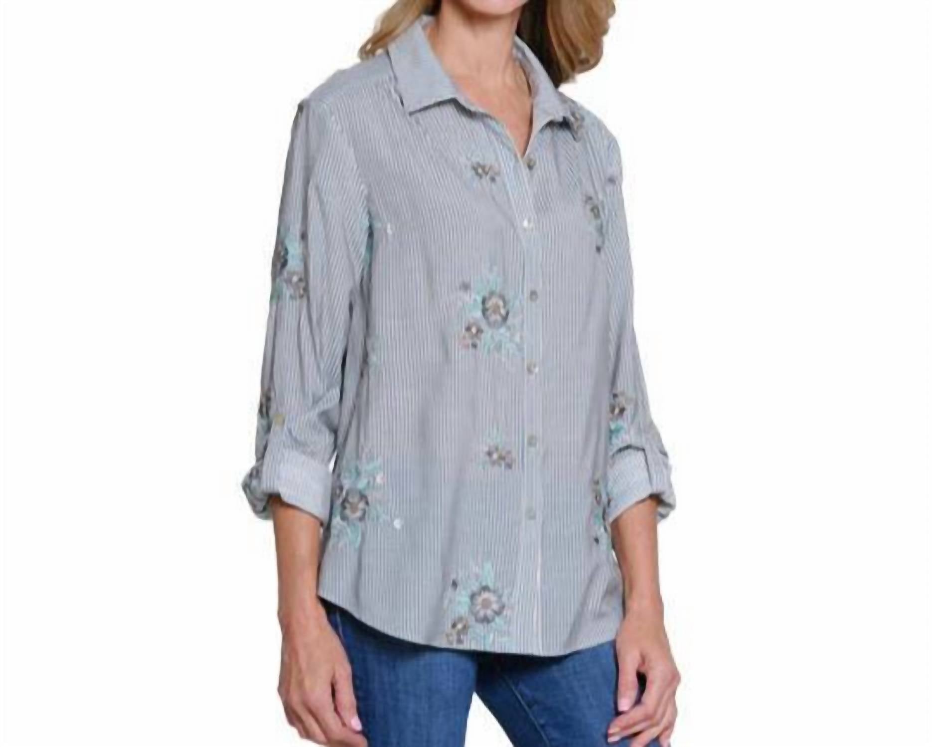 Multiples - Embroidered Button Front Shirt