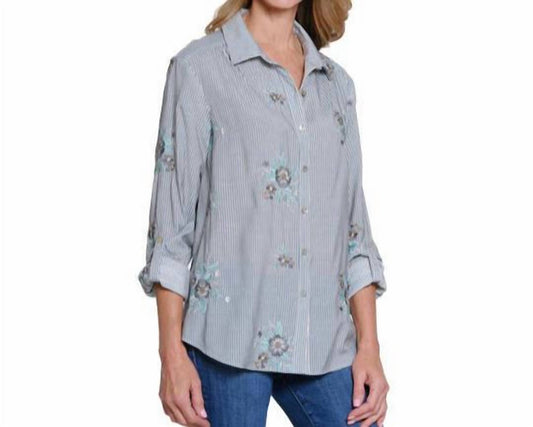 Multiples - Embroidered Button Front Shirt